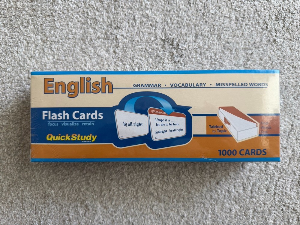 English Flash Cards: Grammar, Vocabulary, Misspelled Words; 1000 Cards