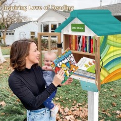 Little Library Box Outdoor Free Library Kit, Updated Double Doors Literature Lit