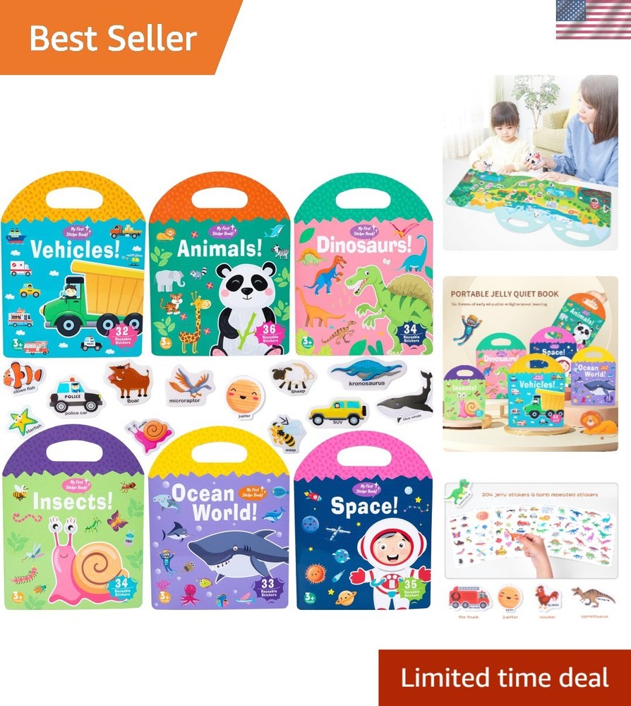 Interactive 6 Pack Reusable Sticker Books – Creative Travel Toys for Young Kids