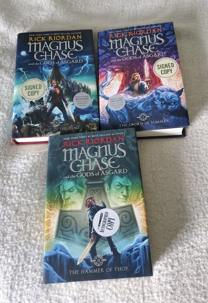 LOT OF THREE MAGNUS CHASE: RICK RIORDAN; FIRST/SIGNED: G