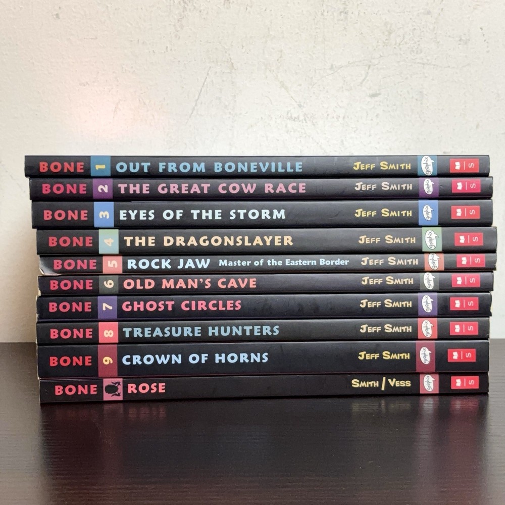 Lot of 10 BONE Graphic Novel Series by Jeff Smith Complete 1-9 & Rose a Prequel