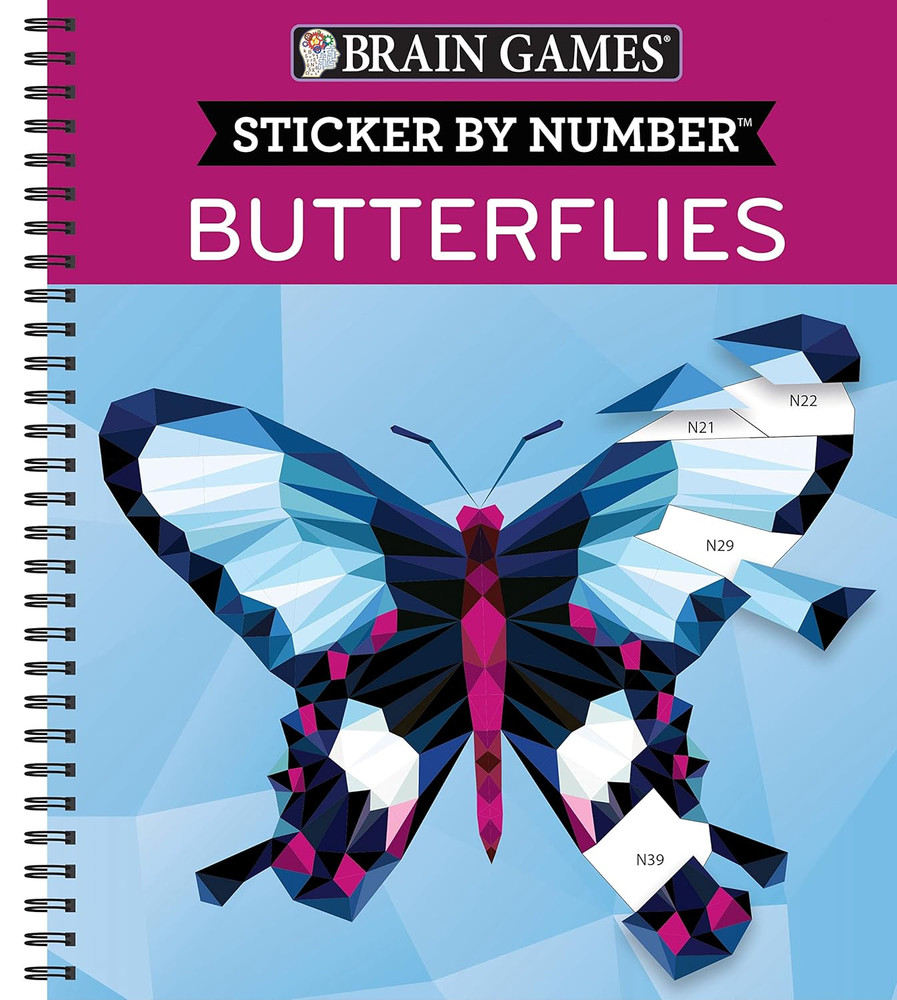 Brain Games – Sticker by Number: Butterflies – 2 Books in 1 (42 Images to Sticke