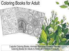 3 Pack Adult Stress Relief Coloring Book,60 Page Mandalas,Animal & Flower Patter