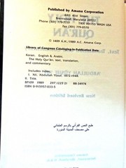 The Holy Qur’an: English Translation, Commentary and Notes with Full Arabic Text