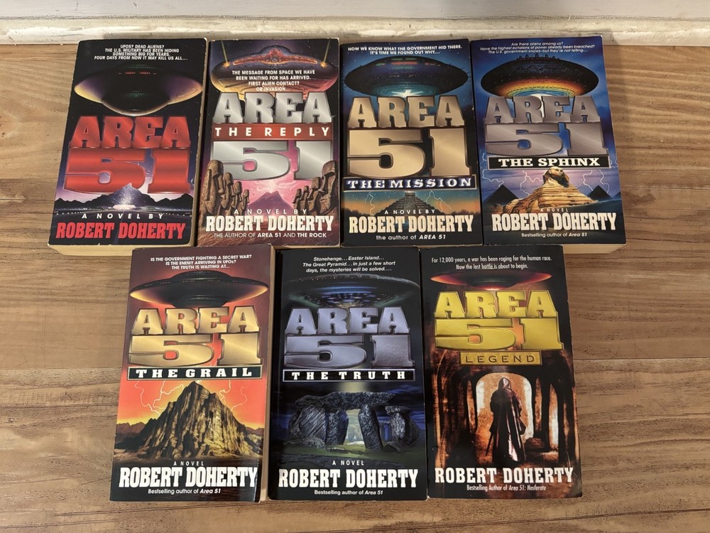 AREA 51 – 7 Paperback Books Lot – Robert Doherty UFO Conspiracy 1997-2004