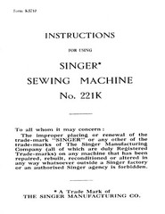 Singer Portable Sewing Machine 221K Instruction Manual „1951” (55 Page)