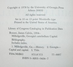 Milledgeville : Georgia’s Antebellum Capital by James C. Bonner 1978 Signed