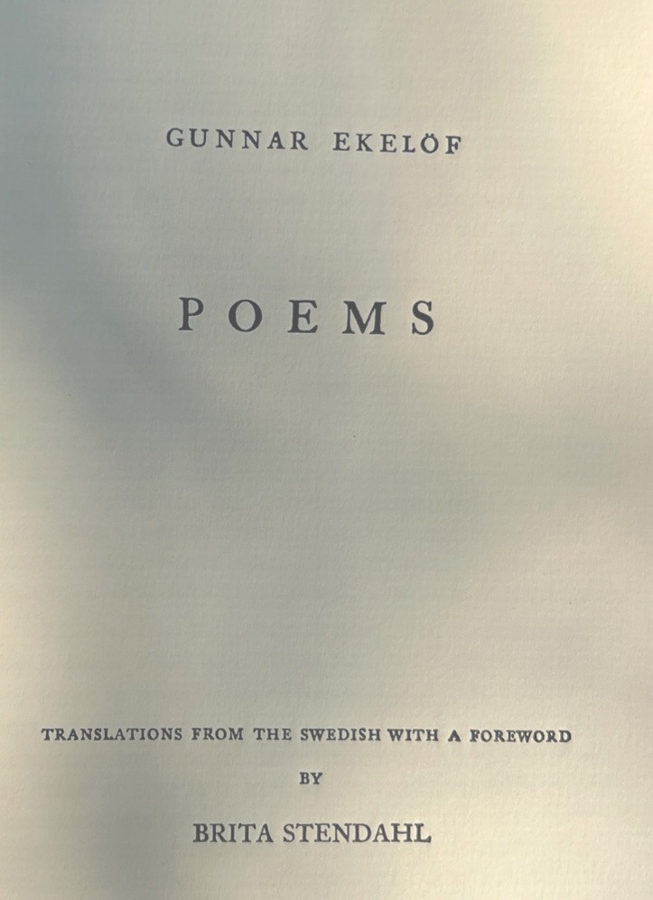 SWEDISH ENGLISH Poems Gunnar Ekelöf 1976 trans. Brita Stendahl LIMITED PRINTING