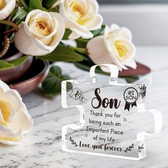 Stylish Tabletop Decoration – Engraved Puzzle Block for Son (3.9×3.3 in)