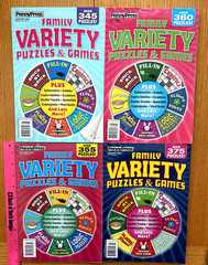 Lot of 4 PENNY PRESS FAMILY VARIETY PUZZLES & GAMES Unsolved Rtl $36+ FREE SHIP