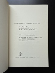 Comparative Perspectives on Social Psychology (1971) By Lambert & Weisbrod PB VG
