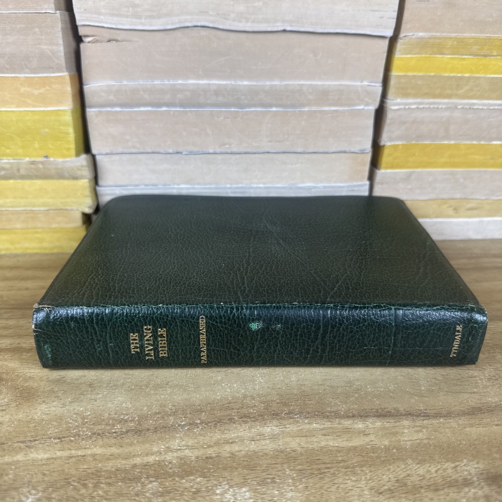 Living Bible Paraphrased Cowhide Leather Second Printing Tyndale Cowhide Green