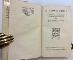 Milton’s Prose – World’s Classics #293 Oxford Univ Press 1931 – Original Jacket