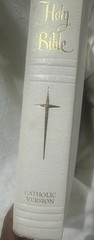 Vintage Large Holy Bible Catholic Version White Gold Gilt Page Edges Pictures