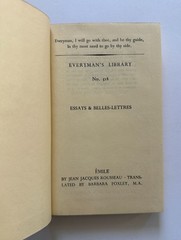 ROUSSEAU Emile Or Education | 1950 Everyman’s Library 518 Hardcover/Dust Jacket