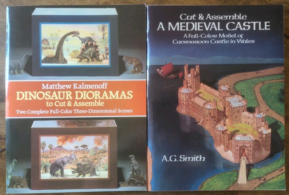 Lot of 2 Cut & Assemble Books Medieval Castle + Dinosaur Dioramas VTG Activity