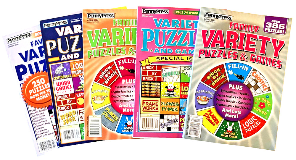 NEW Lot of 5 Penny Press Dell VARIETY Favorite Family Puzzles & Games Books