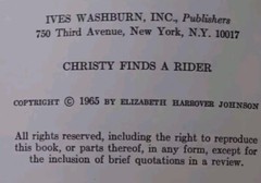 Christy Finds A Rider – (Elizabeth Johnson)Ives Washburn 1965 (1ST Edition)VGD