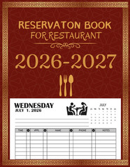 Reservation Book for Restaurant 2026-2027: 365 Day Guest Booking Diary, Full