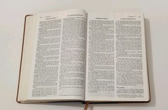 NIV, KJV, Parallel Bible, Large Print, Leathersoft, Navy/Tan.