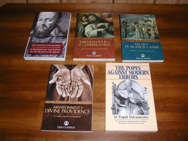 5 Catholic Tan Books – Sts. Francis De Sales, Bonaventure, Catherine & Popes