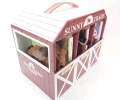 Sunny Trails Farms 3 Books 3 Plush Flocked Horse Figures Stable Barn Play Set