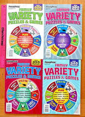 Lot of 4 PENNY PRESS FAMILY VARIETY PUZZLES & GAMES Unsolved Rtl $38+ FREE SHIP