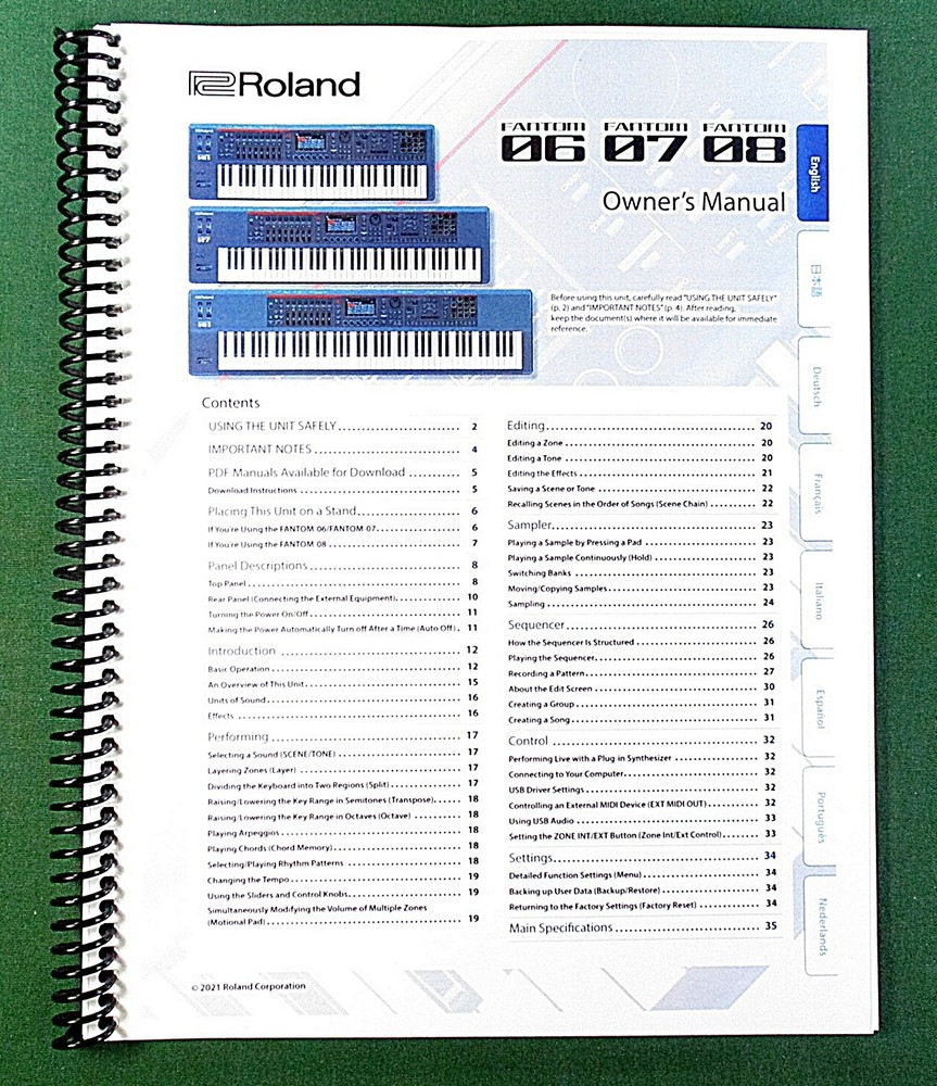 Roland Fantom 08 Owner’s Manual: 36 Pages Full Color & Protective Covers!