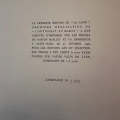 La Laine L’artisanat Au Maroc by Yves Sicot 1946 LTD Moroccan Art Book GOOD