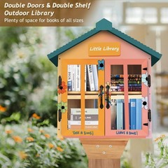 Little Library Box Outdoor Free Library Kit, Updated Double Doors Literature Lit