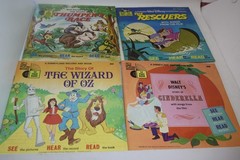 4 Disney Children’s Records Cinderella, Wizard of Oz, Thumpers Race, the Rescuer