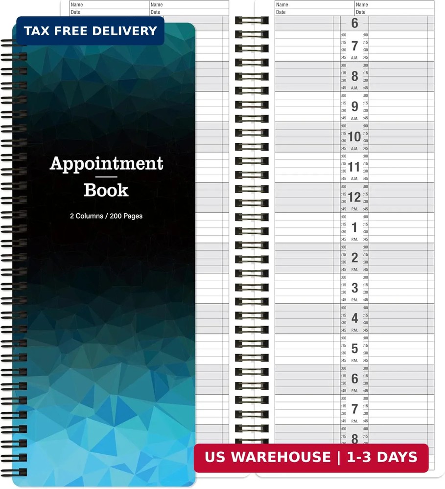 Appointment Book – Salon Appointment Book 11.5″ x 4.5″ 2 Columns Undated 6 AM.