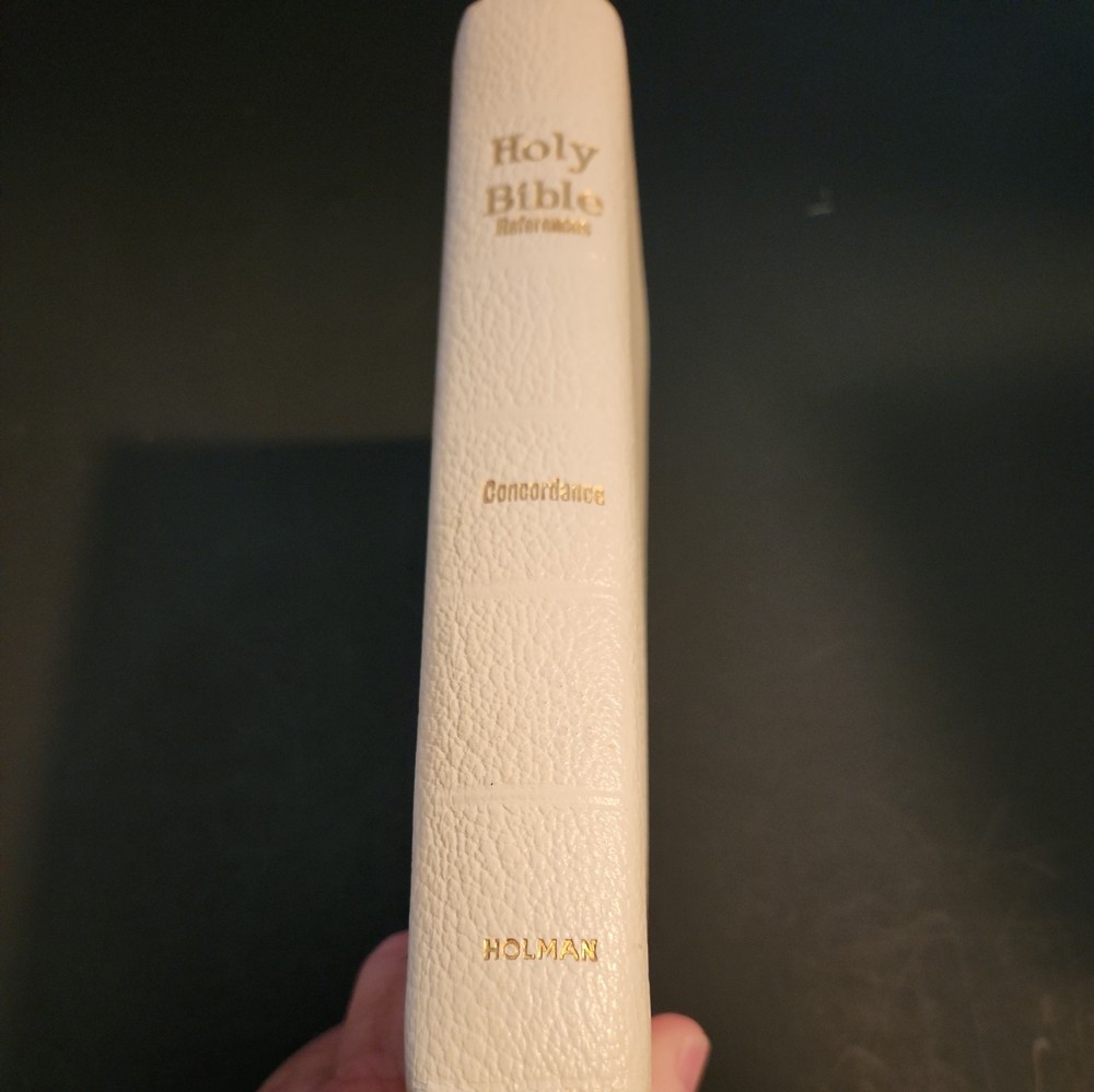 HOLY BIBLE Concordance Holman Genuine white Morocco Leather 1949 edition.