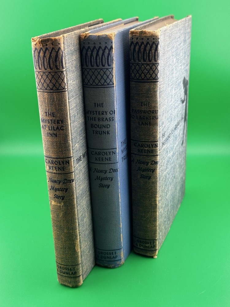 Lot of 3 Vintage Nancy Drew Books 1930s-50s Blue Tweed Cover Mysteries HC