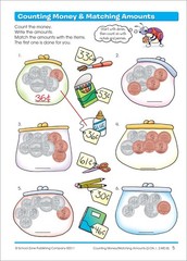 School Zone Time, Money & Fractions Workbook: 64 Pages, 1st Grade, Multicolor