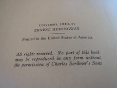 Ernest Hemingway FOR WHOM THE BELL TOLLS Charles Scribner’s Sons 1943 HC/DJ