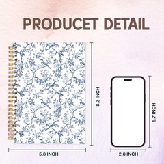 Spiral Notebook Chinoiserie Floral Pattern Hardcover Journal 5.5×8.3in