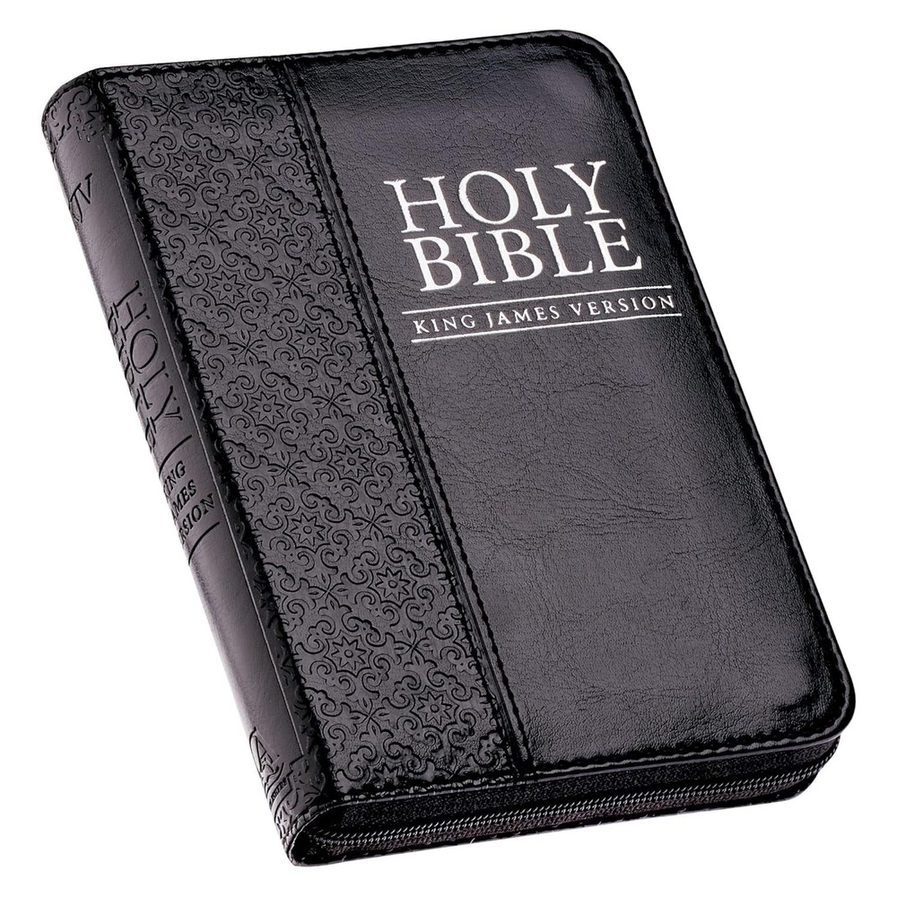 KJV Holy Bible,Mini Pocket Bible–Zippered Black Faux Leather Bible w/Ribbon Ma..