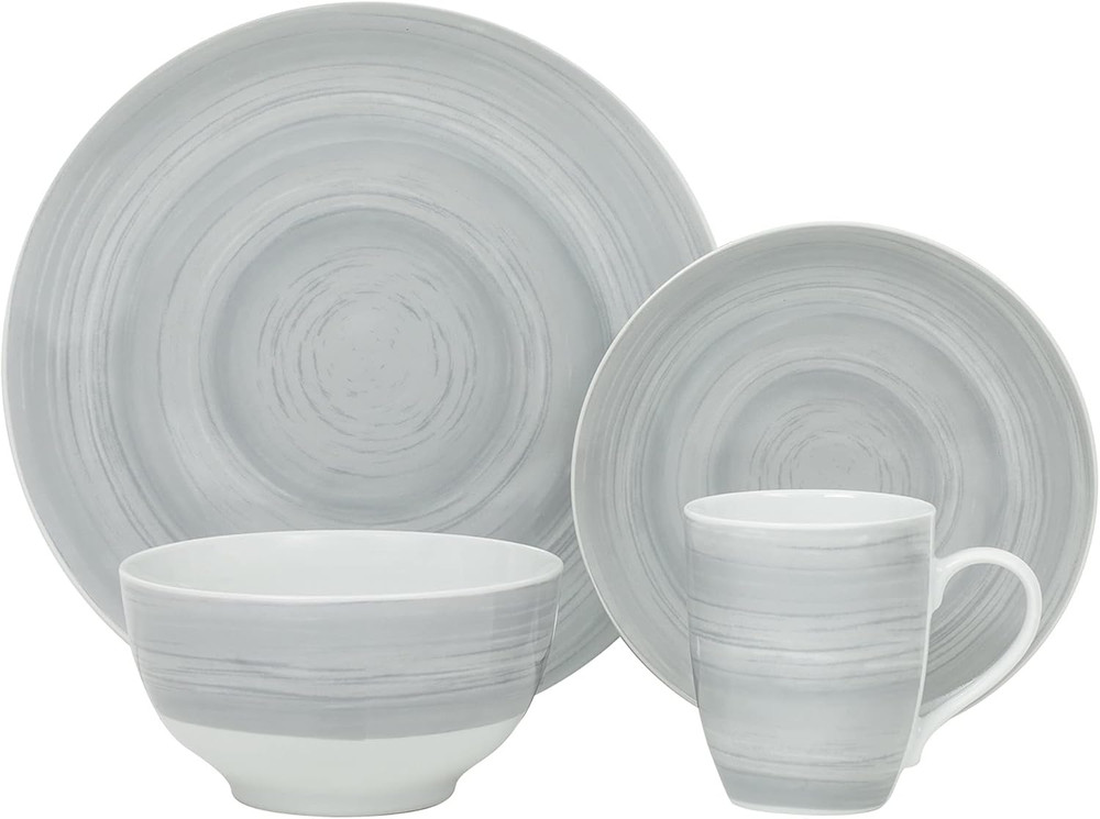 Elegant 16-Piece Grey Stone Dinner Set for Stylish Dining