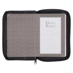 KJV Mini Pocket Holy Bible Zippered Black Faux Leather King James Version Compac