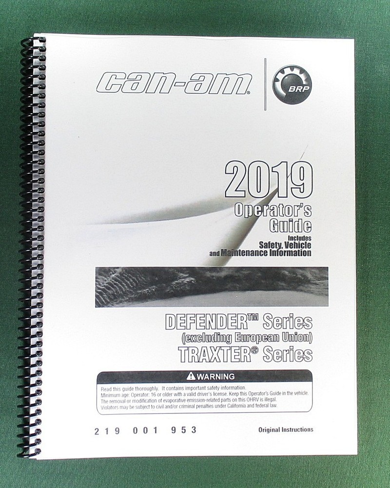2019 Can-Am Defender HD8 Owner’s Manual: 187 Pages & Protective Covers