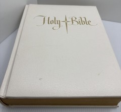 Vintage Large Holy Bible King James Version White Gold Gilt Page Edges