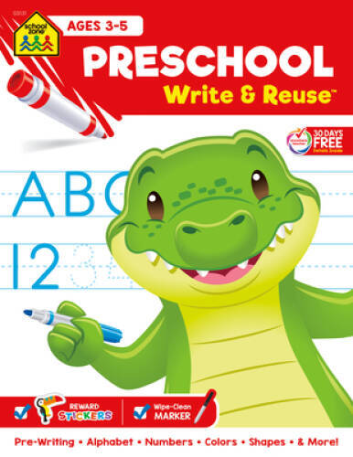 School Zone – Preschool Write & Reuse Workbook – Ages 3 to 5, Alphab – VERY GOOD