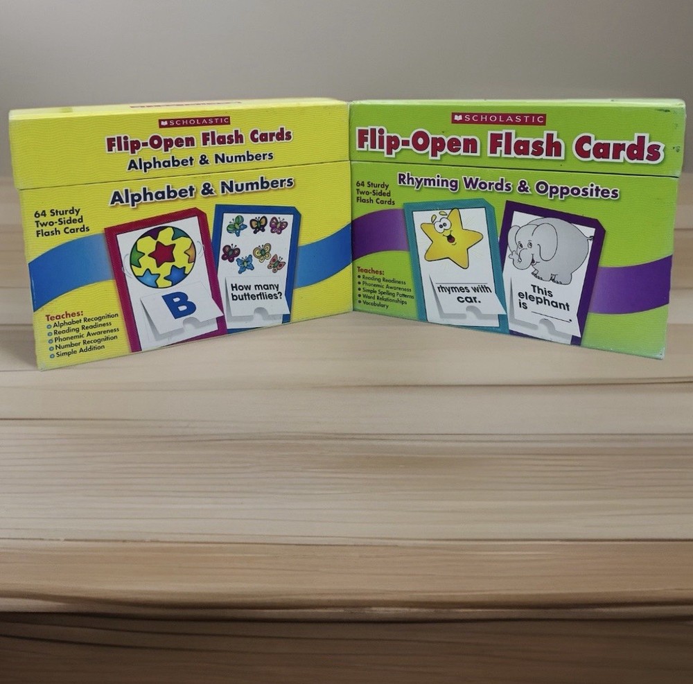 Flash Cards Alphabet & Numbers, Rhyming Words & Opposites 64 Two Sided Cards