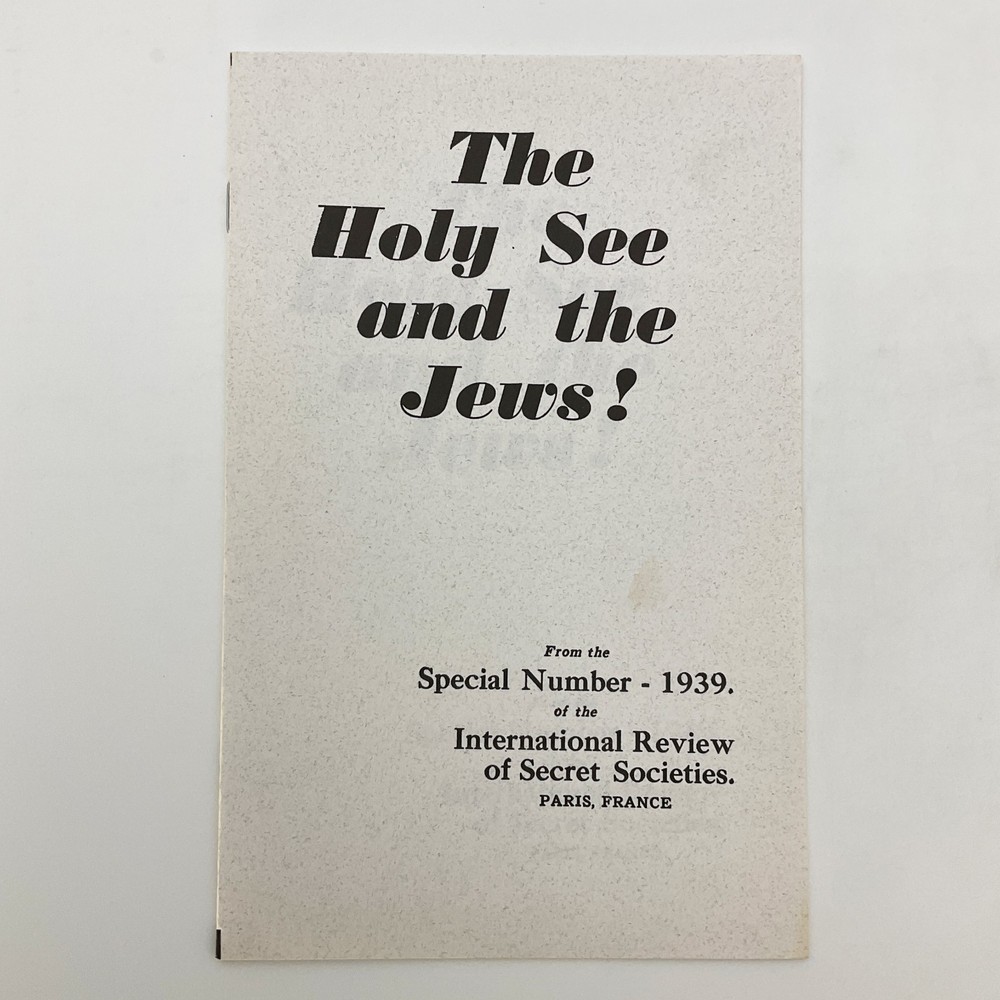 The Holy See and the Jews Special Number 1939 Reprint IRSS IRSS Vatican WWII Era