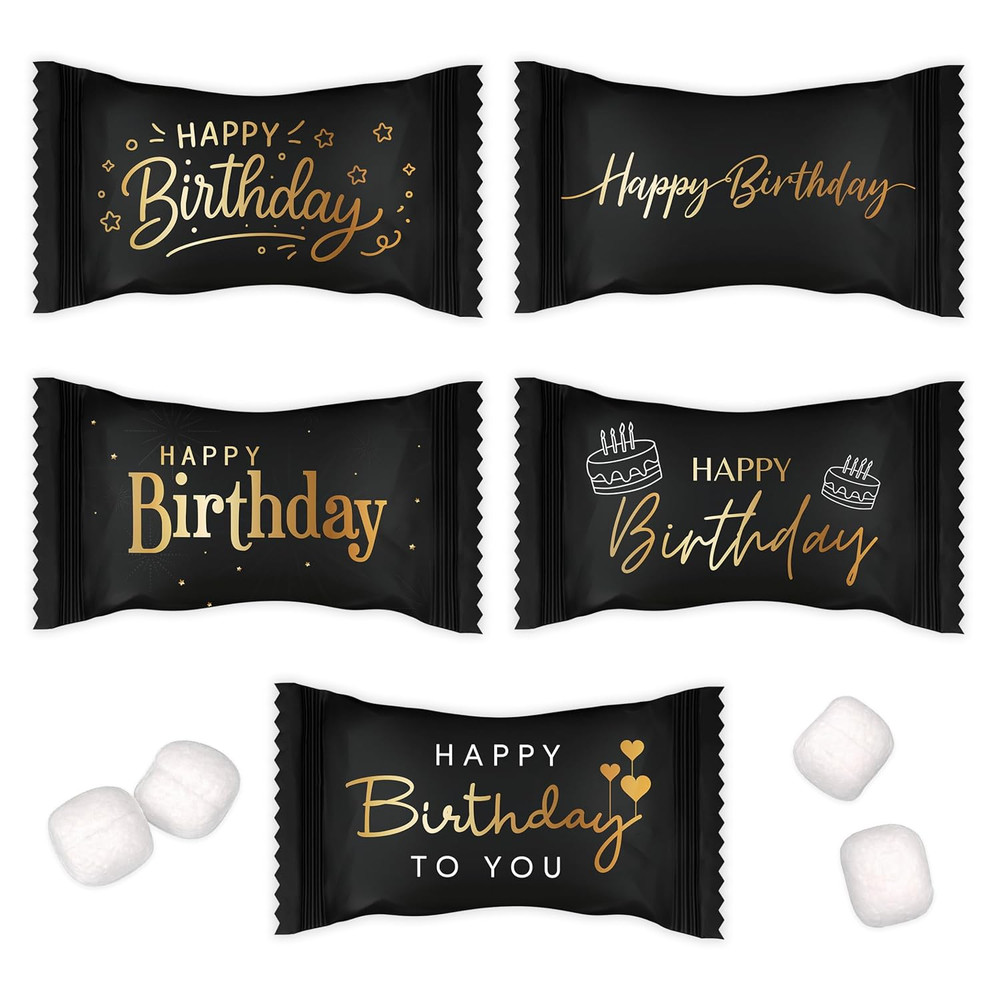 Happy Birthday Buttermints Candy 100 Count 13 Oz. Black and Gold Individually Wr
