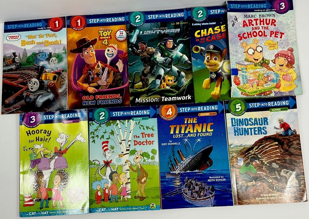 Lot of 9 Step Into Reading Books + Stickers Level 1-5 FOR BOYS