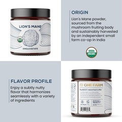 One Farm by WAAYB Organic Lion’s Mane Powder, 3.17 Ounce (Pack of 1)