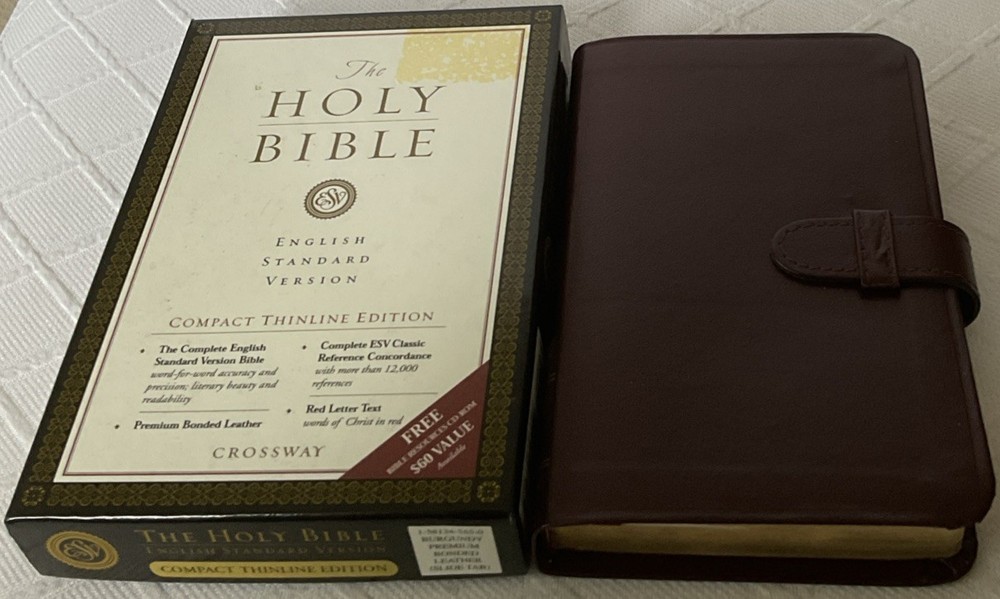 ESV COMPACT THINLINE EDITION. PREMIUM BONDED LEATHER. SLIDE TAB. NEW IN BOX.