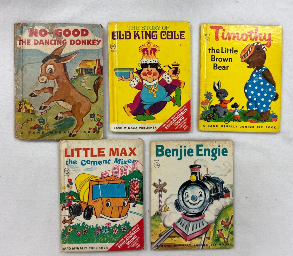 5 Rand McNally Book Lot – dated 1944-1975- Donkey, Bear, Engie, Mixer & King